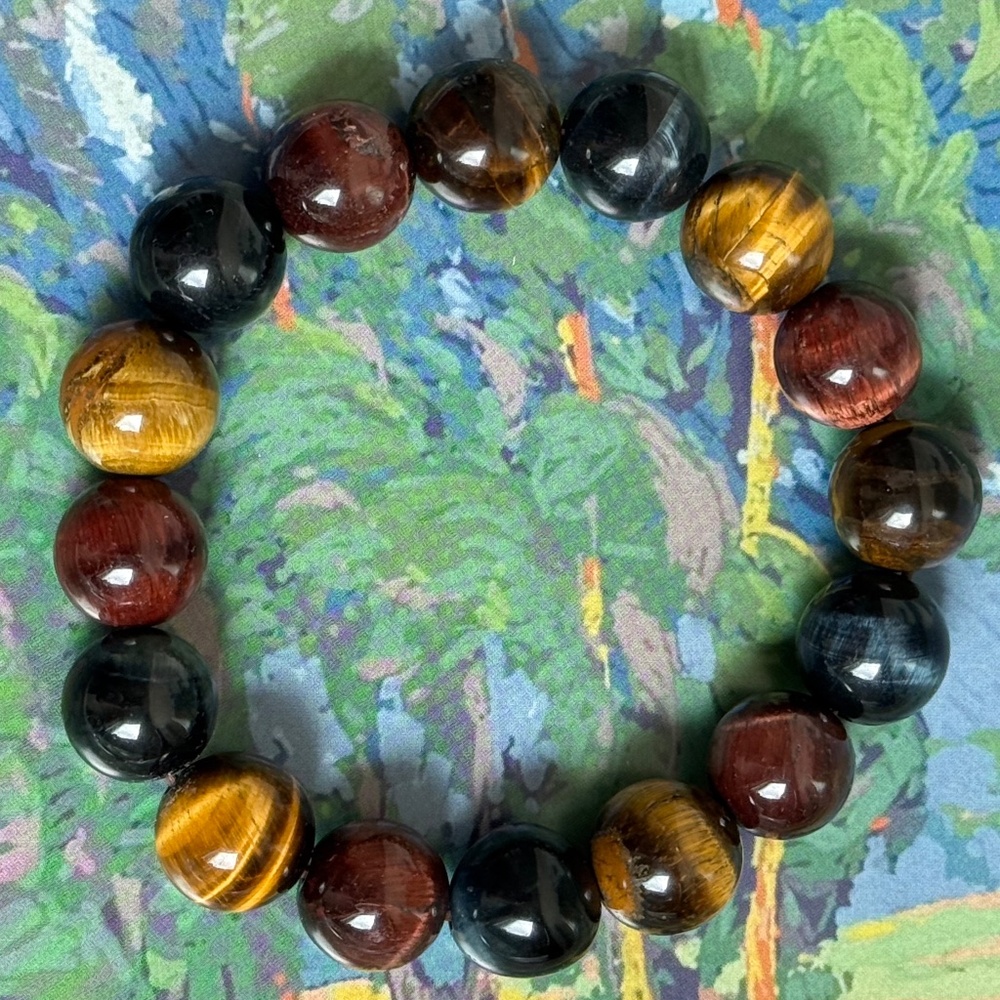 ARTISAN Bracelet Men's Stretch Tumbled Stone Beads 14mm Heavy 7-1/4"